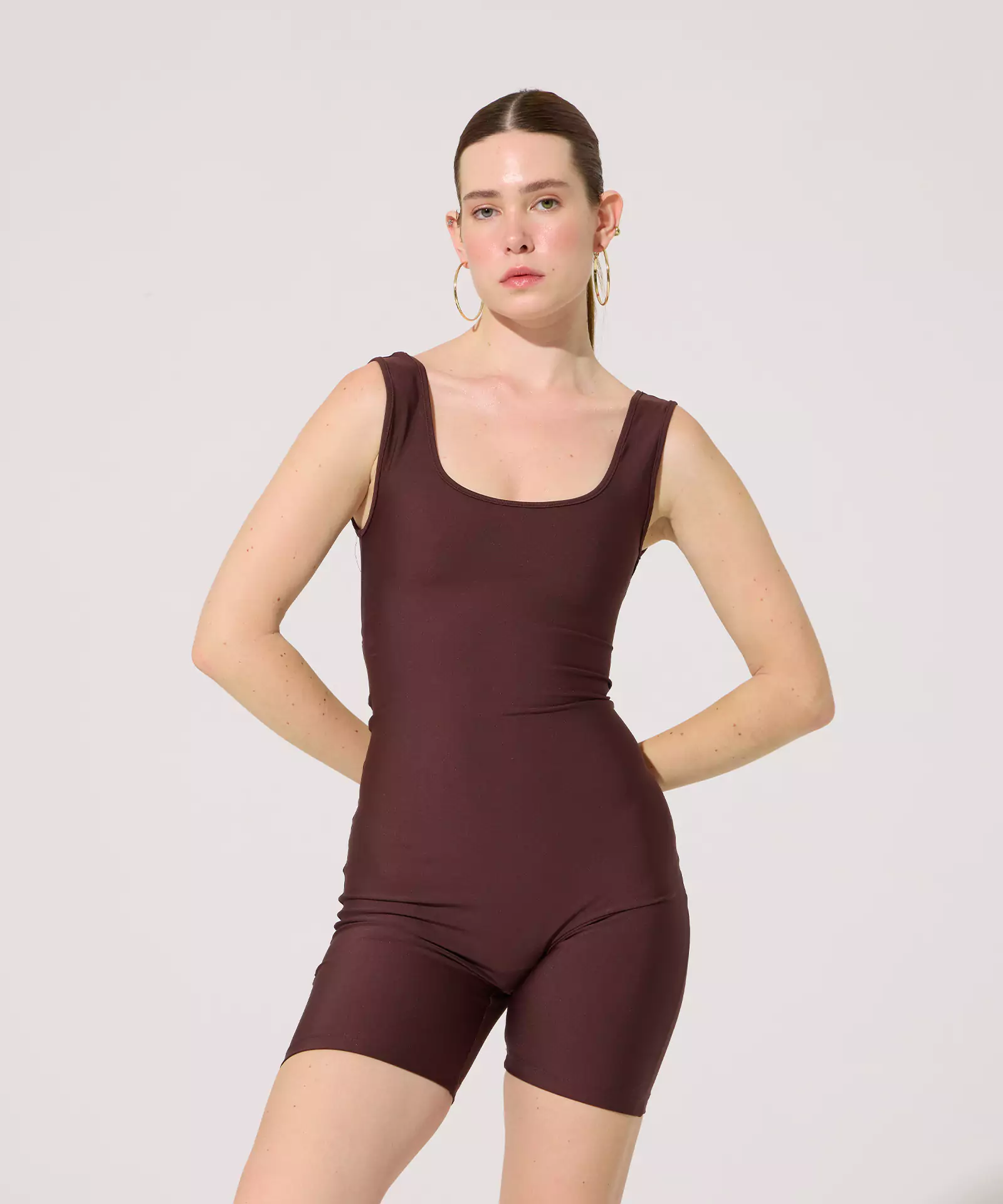 Rosy Kalın Askı Kısa Tulum - Acı Kahve