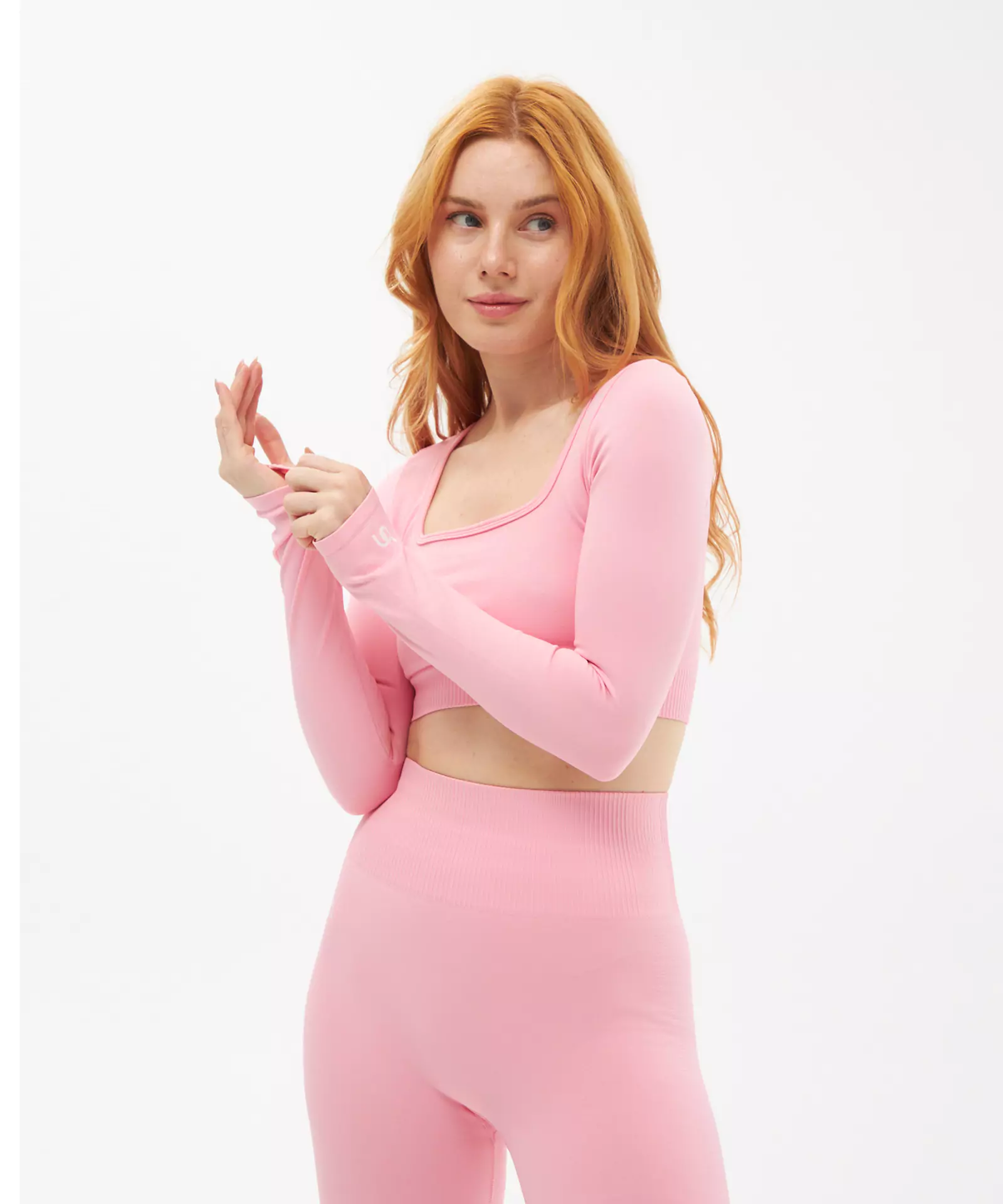 Scarlett Kare Yaka Uzun Kollu Takım - Pembe