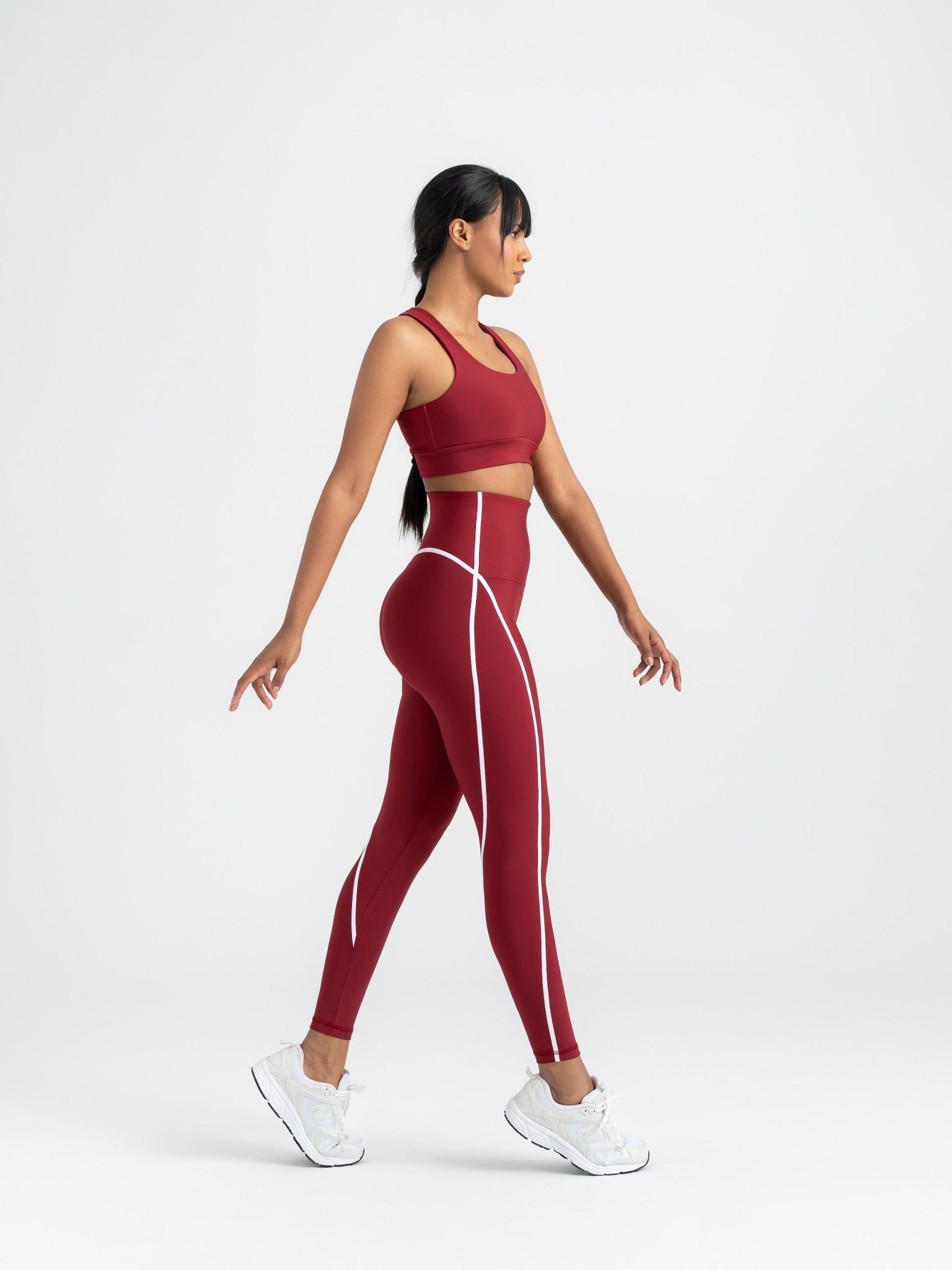 Mila Çizgi Detay Dar Paça  Bra Takım - Bordo